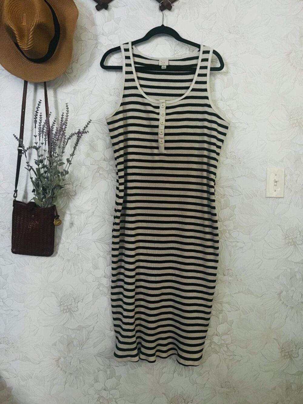 Black & Cream Striped Ribbed Tank Dress By A New Day Size 2X